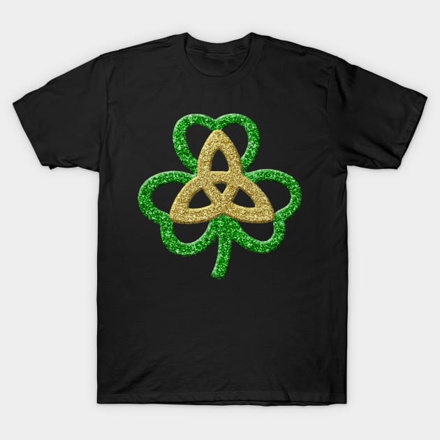 Green Gold Faux Glitter Shamrock And Trinity Knot T-Shirt by Atteestude